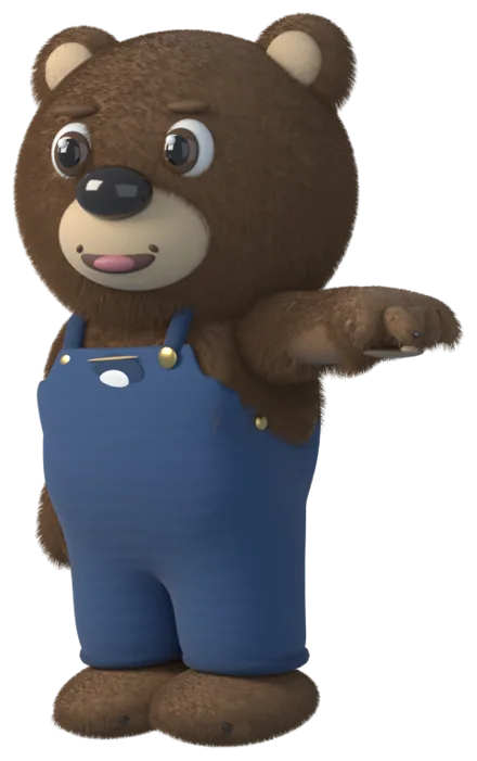 The Reelkix bear pointing